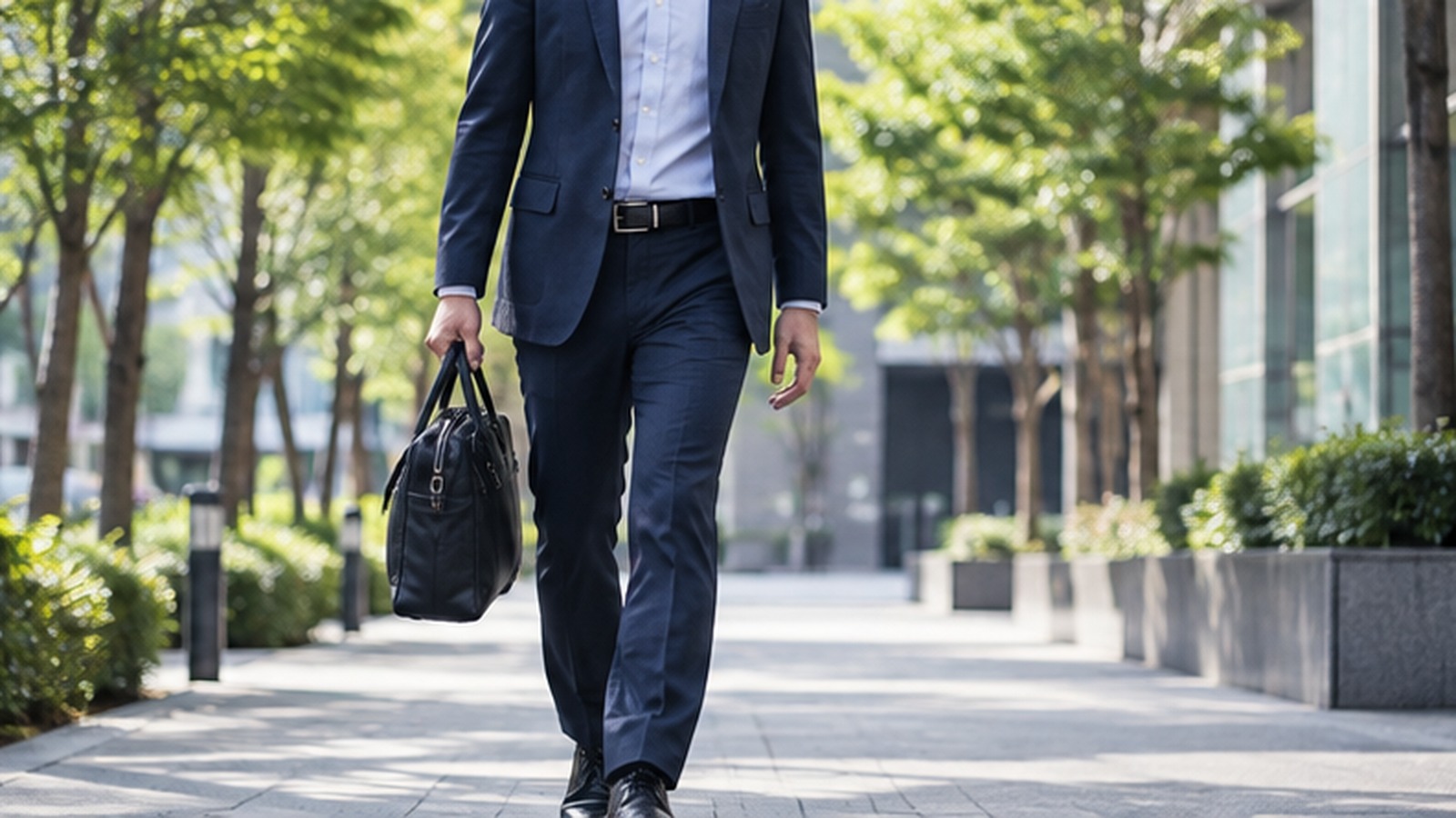 仕事の合間に街中を歩く40代男性